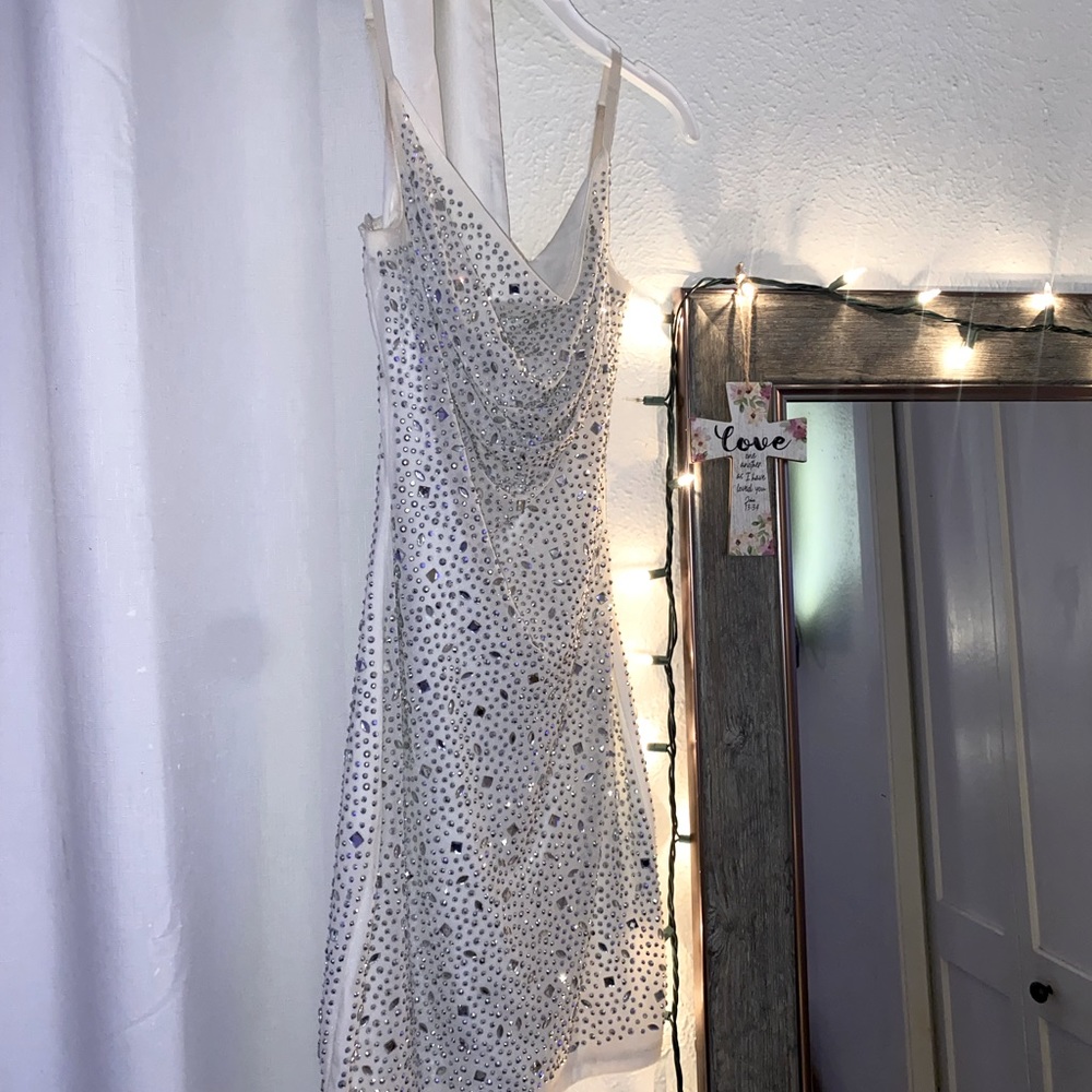 Small mini white sequenced dress